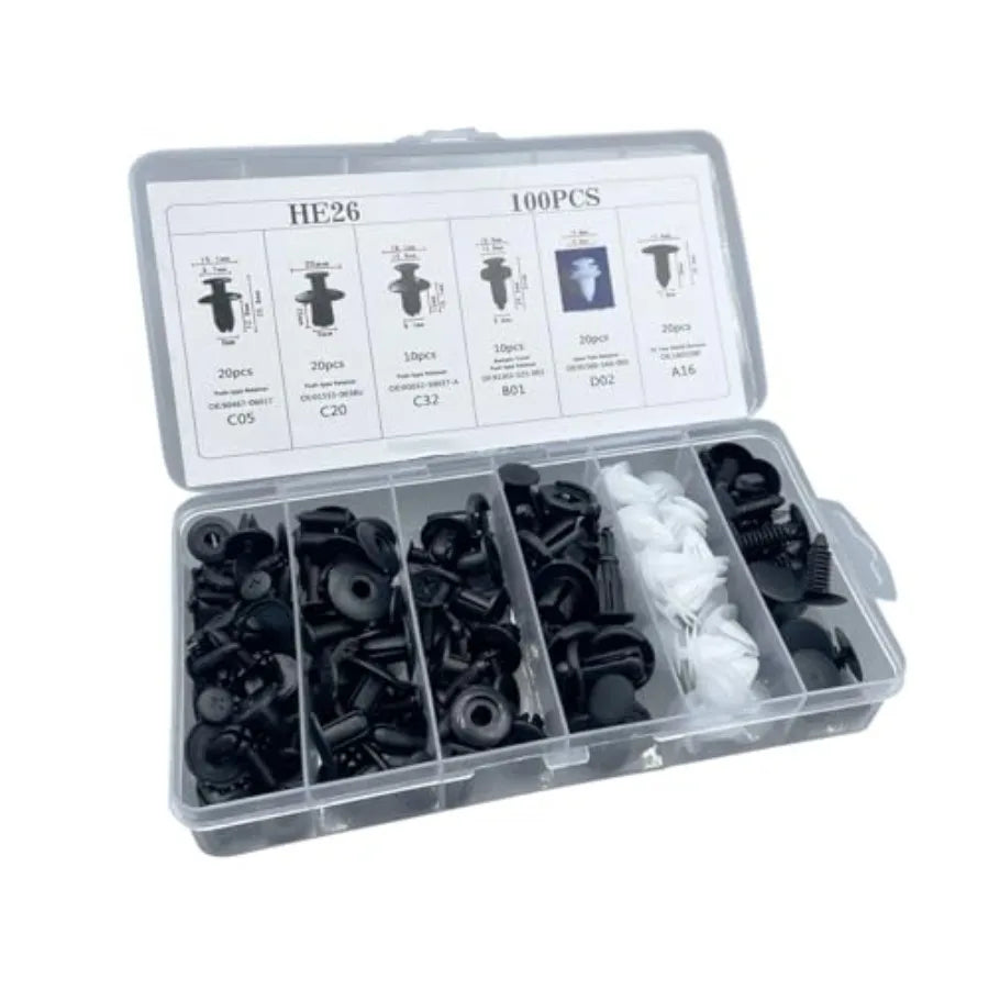 100-Piece Universal Car Trim Clip & Fastener Kit – Push Retainer Rivets for Bumpers, Panels & Interior Trim