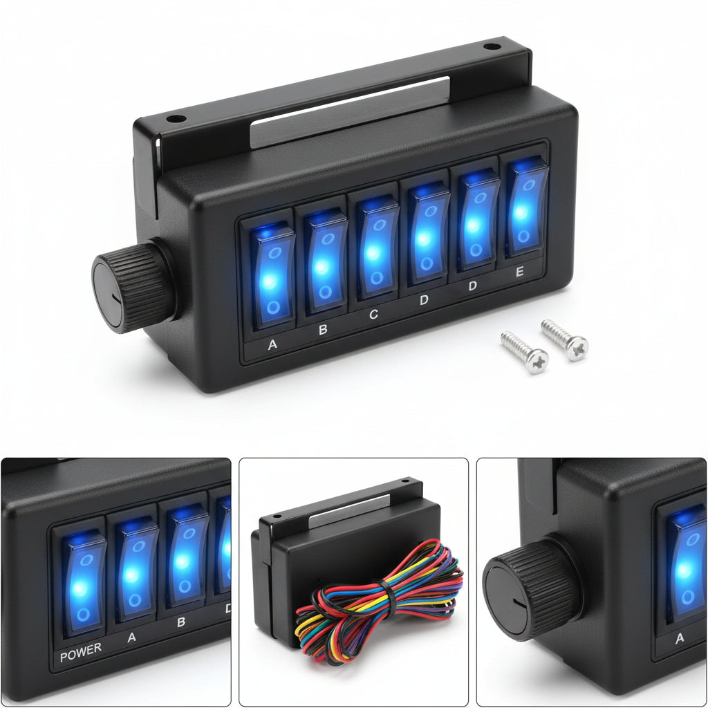 80A 6-Gang Rocker Switch Panel – 12V/24V Waterproof Toggle Controller for Cars, Boats, RVs &amp; Off-Road Vehicles