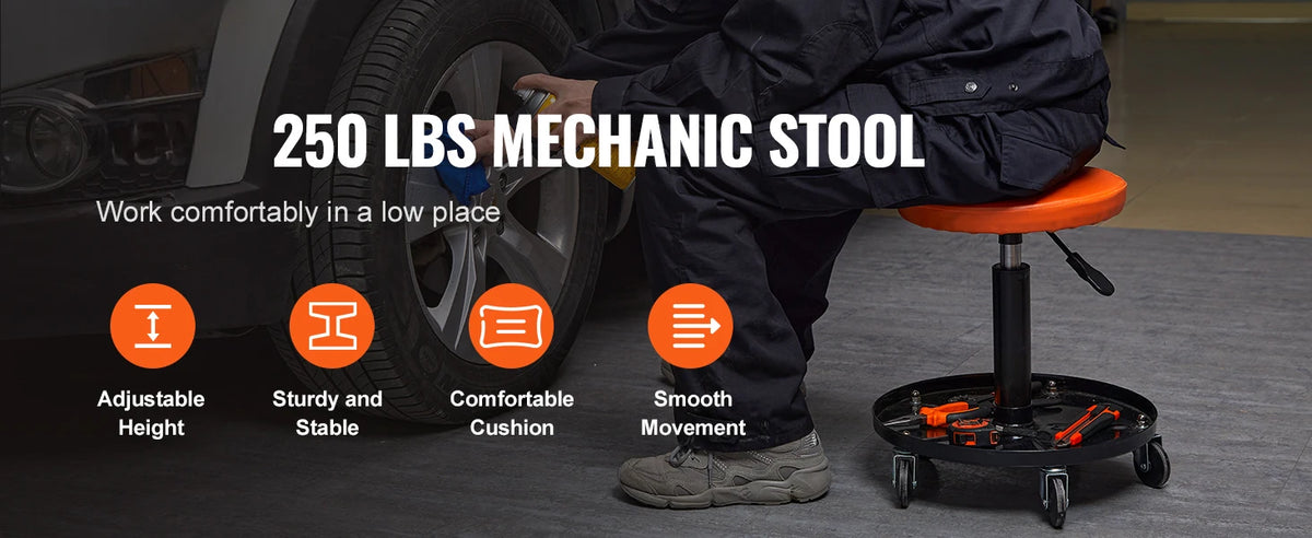 Rolling Pneumatic Mechanic Stool – Adjustable Garage Seat with Tool Tray & 360° Casters