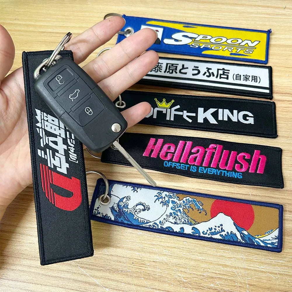JDM Racing Style Embroidered Keychain – Nylon Woven Performance Key Ring
