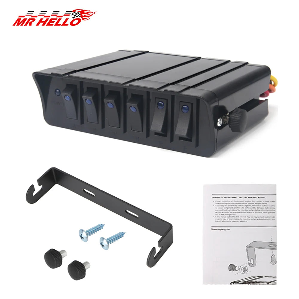 80A 6-Gang Rocker Switch Panel – 12V/24V Waterproof Toggle Controller for Cars, Boats, RVs &amp; Off-Road Vehicles