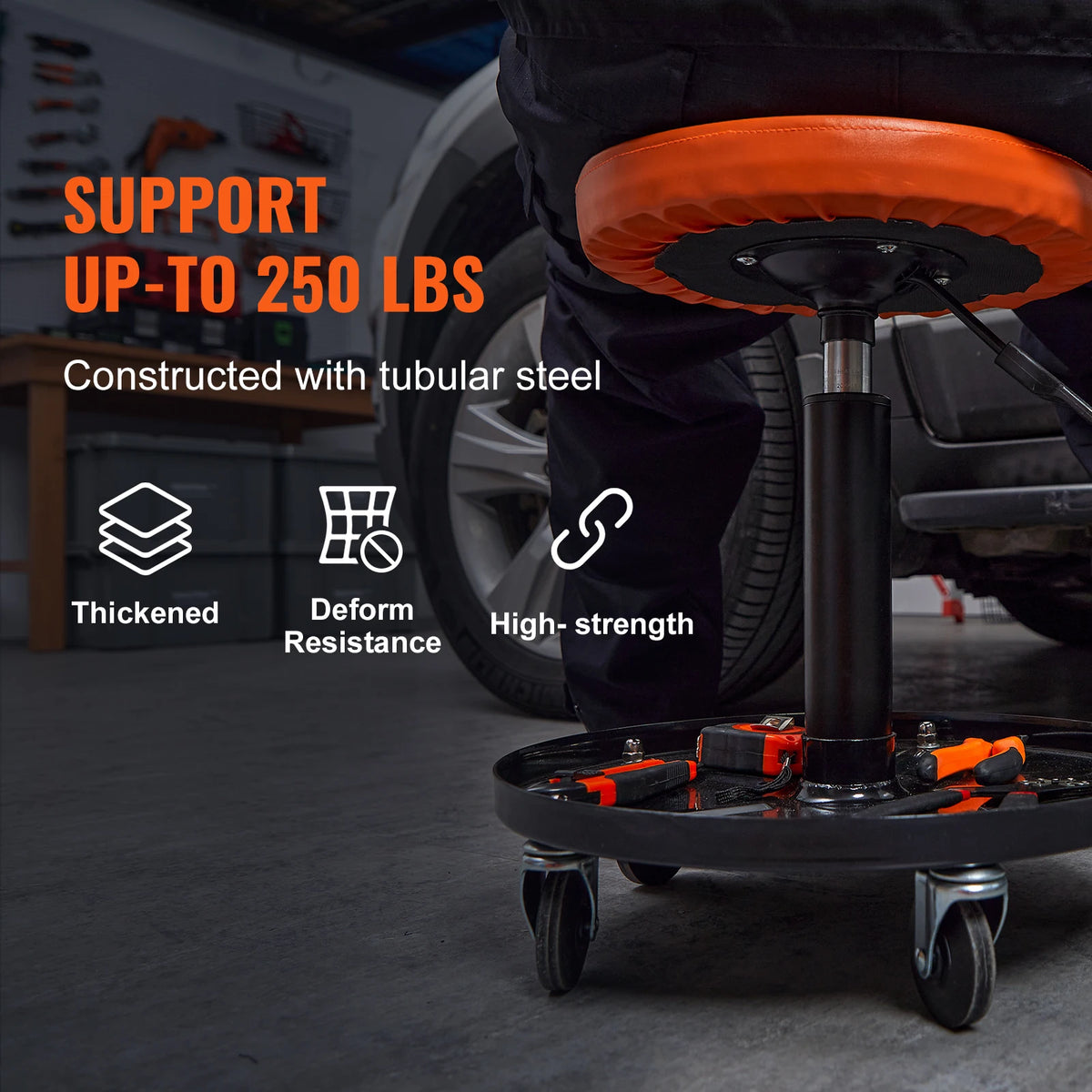 Rolling Pneumatic Mechanic Stool – Adjustable Garage Seat with Tool Tray & 360° Casters